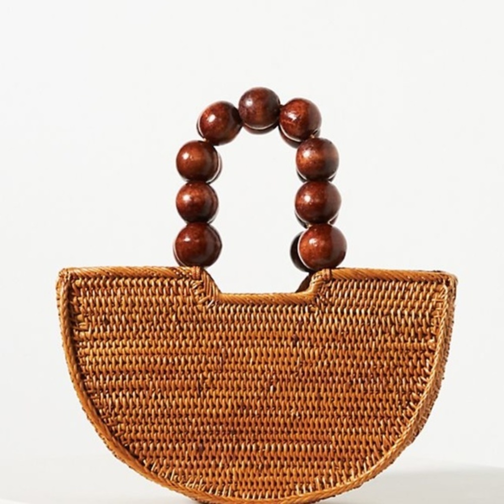 Nwt Anthropologie Half Moon Raffia Clutch
